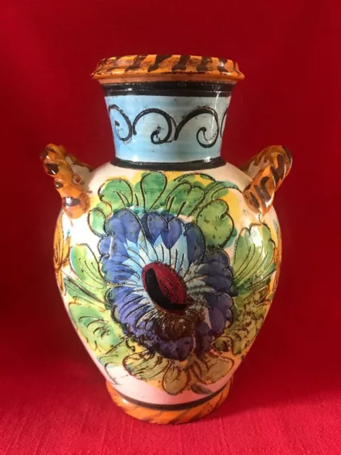 Mebem Pottery Italy, vintage twin handled Majolica style urn shaped vase
