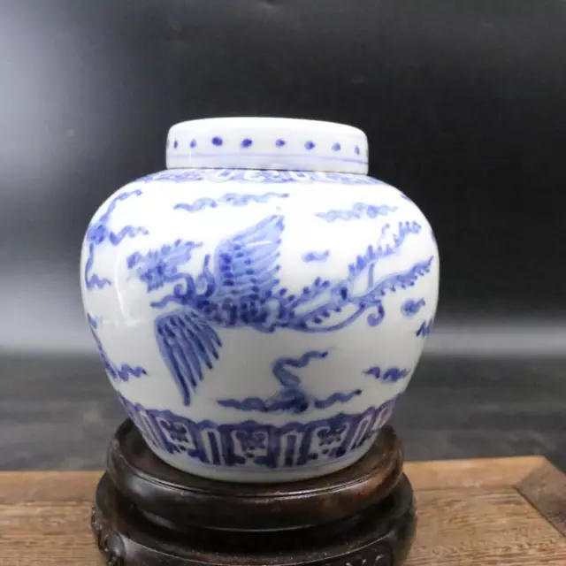 3.54” Chinese Porcelain Ming Dynasty Chenghua Blue And White Phoenix Tea Caddies