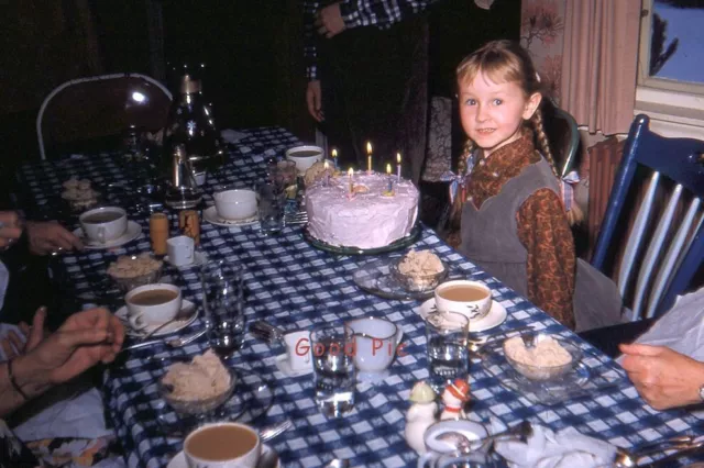 #SL95 -a Vintage 35mm Slide Photo- Young Girl Birthday Party- Cake- 1960