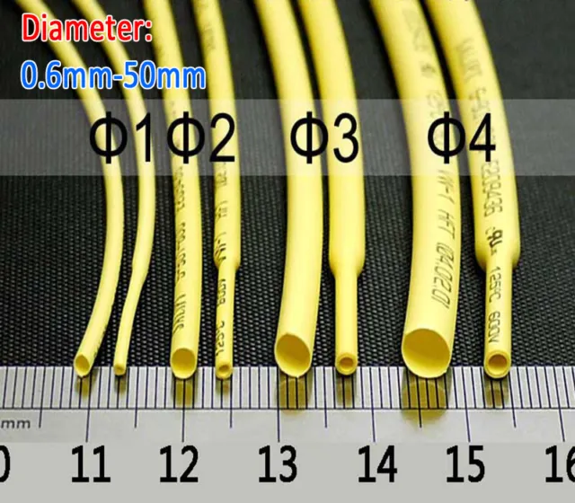 Φ0.6~50mm 2:1 Yellow Heat Shrink Shrinkable Heatshrink Tube Tubing Wire Sleeving