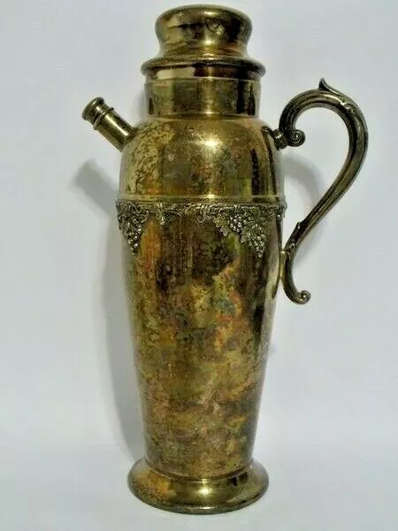 Old English Reproduction Rare Large Cocktail Shaker EP Copper 3-D Grape Cluster