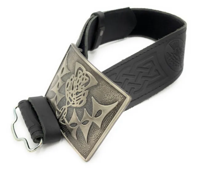 Thistle Embossed Leather Kilt Belt and Antique Thistle Buckle SMALL-XL