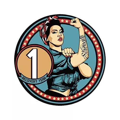 1 Year Sobriety Coin - Rosie The Riveter AA Chip and Medallions with Third St...