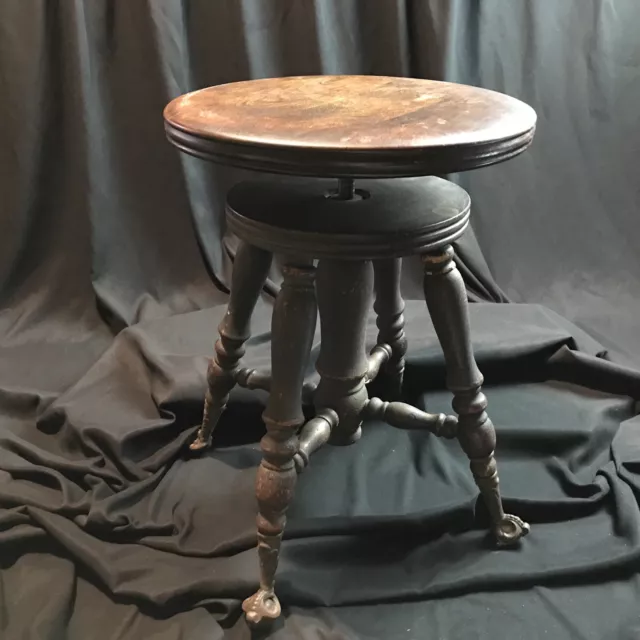 Antique Wood Piano Stool with Glass Ball Claw Feet