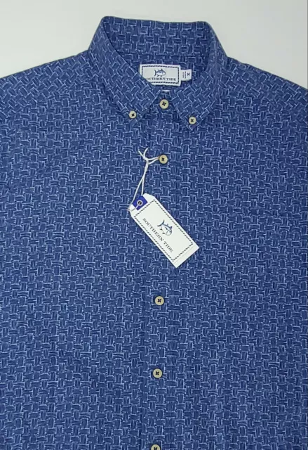 Mens Medium Blue Short Sleeve Southern Tide Linen Blend Shirt - Nwt