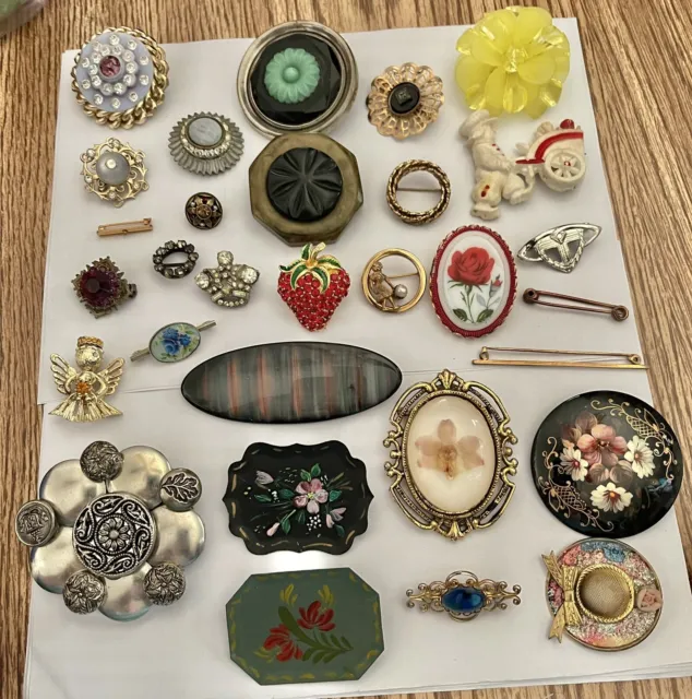 Antique & Vintage Jewelry Lot of Pin & Brooches ~ 32 Pieces ~