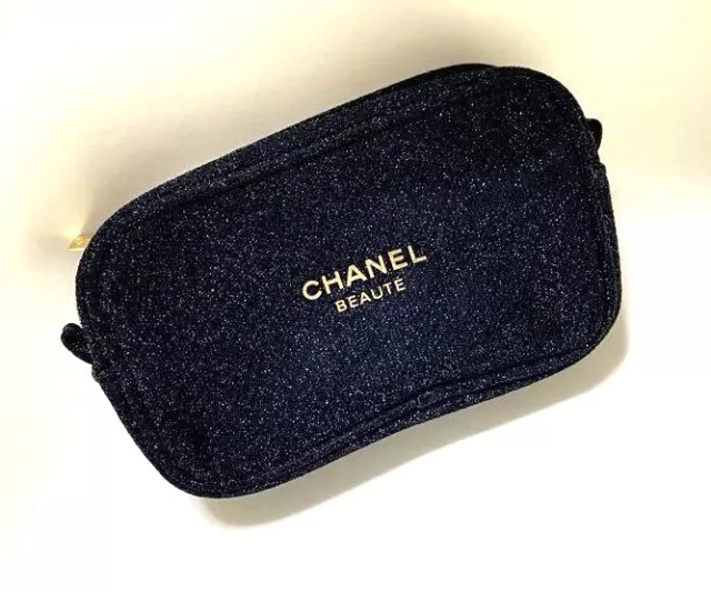 Chanel Beaute Cosmetic Makeup Bag Pouch Clutch Glitter Shine Black & Gold