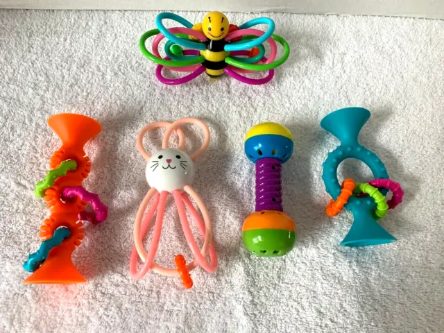 Lot of 5  Baby Rattles & Play Toys Multi-Color Plastic / Rubber
