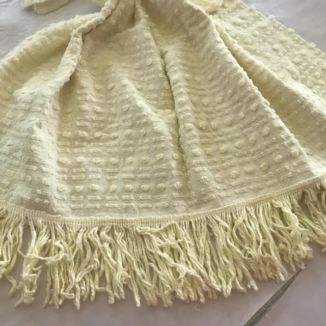 22"x51" pc yellow VINT CHENILLE BEDSPREAD ripped pieces BUTTONHOLE MORGAN JONES