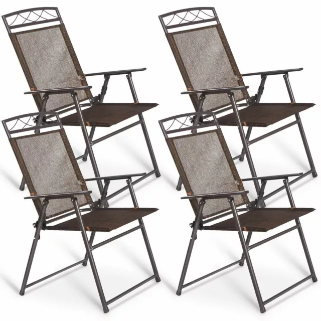 Set of 4 Patio Folding Sling Chairs Steel Textilene Camping Deck Garden Pool New