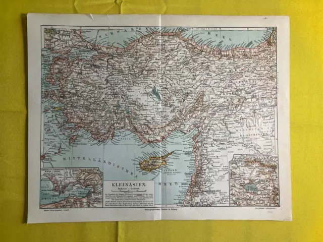 1912 - Turkey Asia Minor Cyprus- Vintage Geography Map ORIGINAL 11.5 x 9.5"- C11