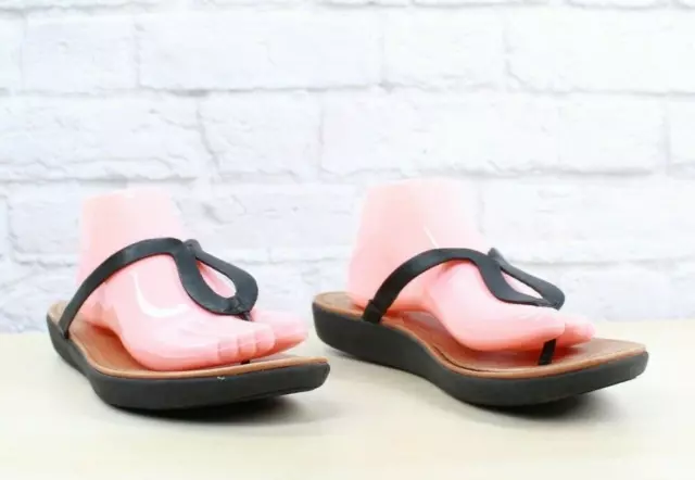 FITFLOP Women's Banda Black Leather Thong Slim Wedge Thong Sandals Size 11