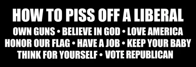 3x8 inch BLACK How to Piss Off a Liberal Own Guns Vote Republican Bumper Sticker