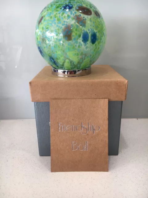 Hand blown Glass Friendship Ball  best friend  Green Blue  burgundy Splashes 152