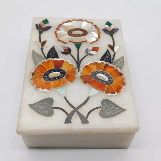 Caja de almacenamiento de joyería floral con incrustaciones de mármol...