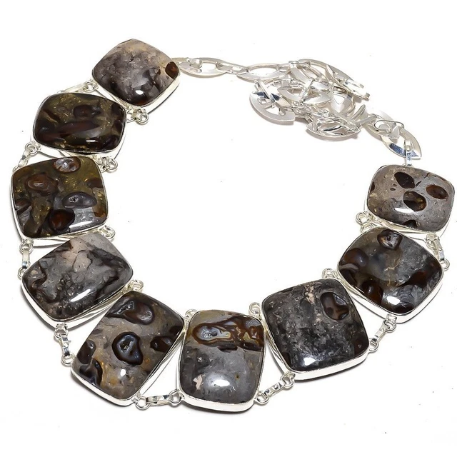Coffee Bean Jasper Chain Necklace Handcrafted Silver Plated Ethnic Gift 18.0"