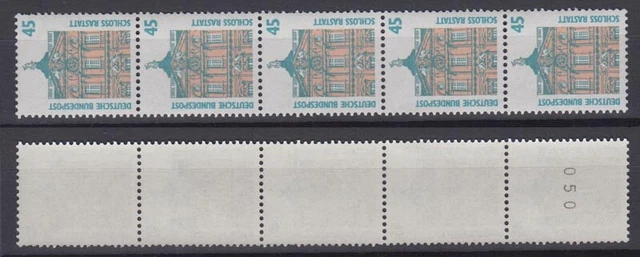 Bund 1468 u RM 5er Streifen gerade Nummer SWK 45 Pf ** gelbe Gummierung