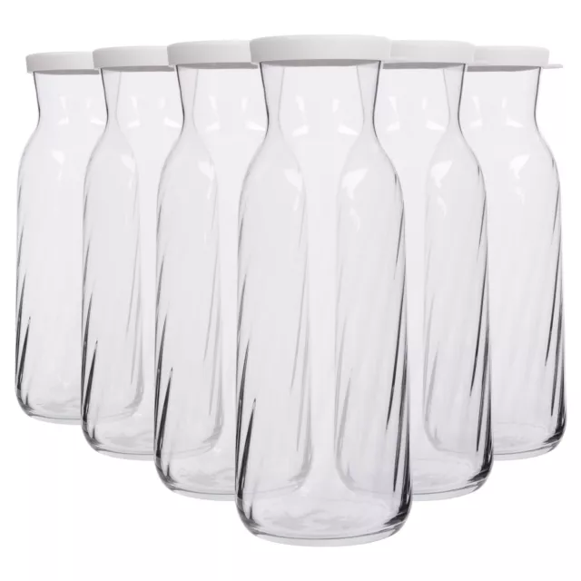 6x LAV Weißer Deckel 1.2L Fonte Optik Glas Karaffes Klar Wasser Wein Flaschenset