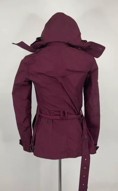 Burberry Brit Women's Burgundy Double Breasted Trench Coat Hooded US 2 Jacket 2