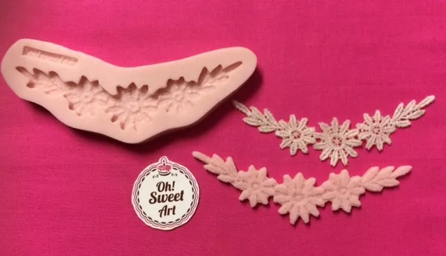 Three flowers Lace silicone mold fondant cake decorating icing food wax soap