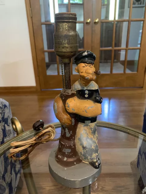 1935 Antique ART DECO Cartoon POPEYE STATUE King Features LAMP Figural Metal