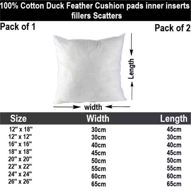 Duck Feather Cushion Pad Luxury Quality 100% Natural Cotton Cover Pack of 1& 2