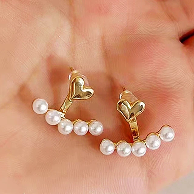 18k Gold Plated Pearl Heart Love Drop Dangle Jacket Earrings Womens Jewellery 18k Gold Plated Pearl Heart Love Drop Dangle Jacket Earrings Womens Jewellery