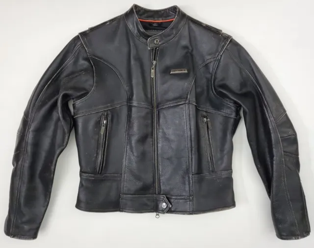 Vtg Harley Davidson Black Leather Motorcycle Moto Biker Jacket Women's Large