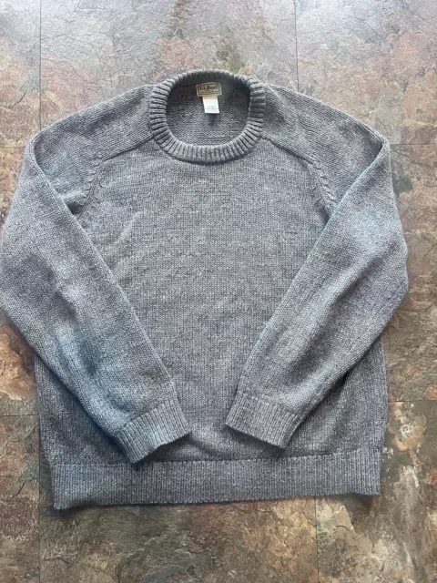 LL Bean Wool Sweater Men's Large Pullover 100%  Cotton Gray Crewneck