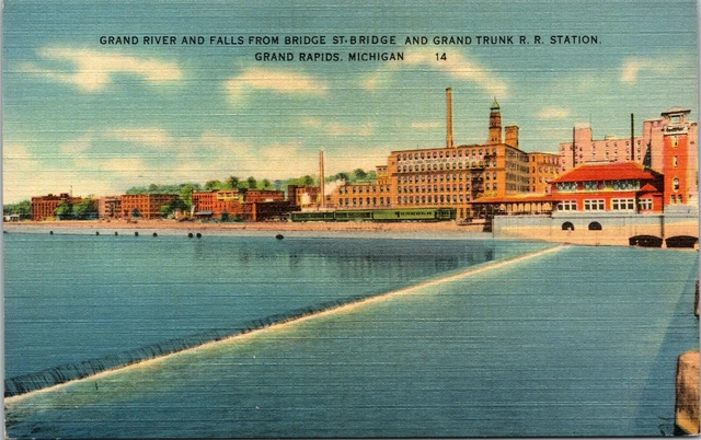 Grand River And Falls Grand Trunk RR Station Grand Rapids Michigan MI Postcard