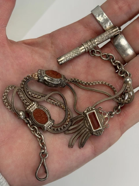 ANCIENNE CHAÎNE DE Montre Gousset en Argent Massif avec breloques EUR 45,00 - PicClick FR