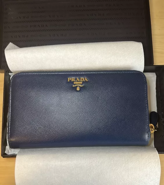 PRADA Blue Leather Saffiano Continental Long Wallet