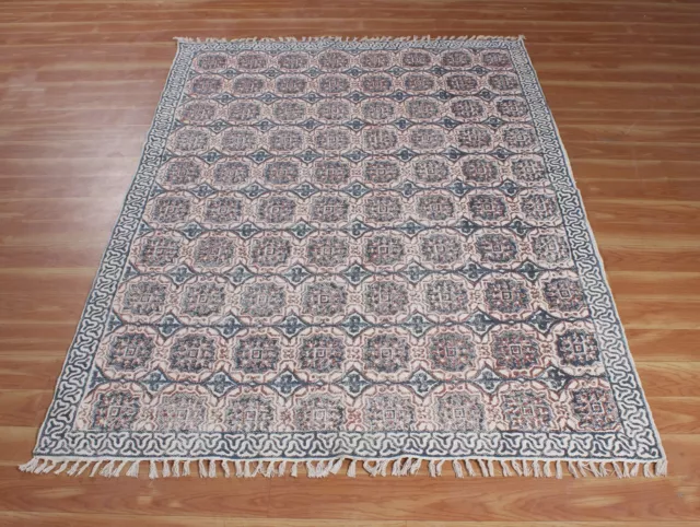 Hand Woven Cotton Dhurries Bedroom Area Rug Kitchen Blue Kilim Living Room Mat