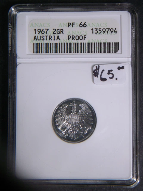 1967 Austria 2 Groschen Coin ANACS-PROOF66 WOW