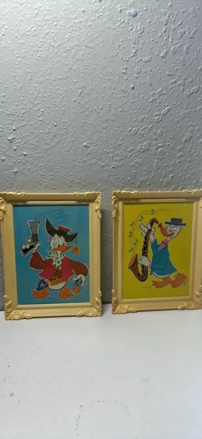 Walt Disney Productions 2 Donald Duck Lithographs In Original Lucite Frame