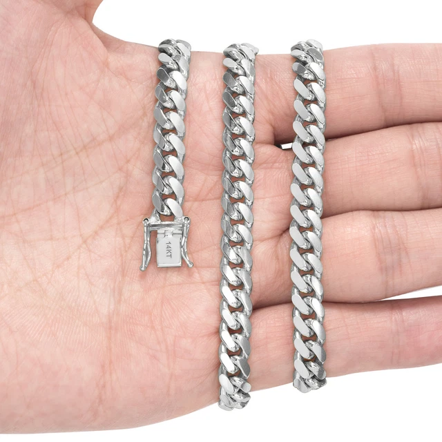 14K White Gold Solid Mens 6mm Miami Cuban Link Chain Necklace Box Clasp 18"-30" 14K White Gold Solid Mens 6mm Miami Cuban Link Chain Necklace Box Clasp 18"-30"