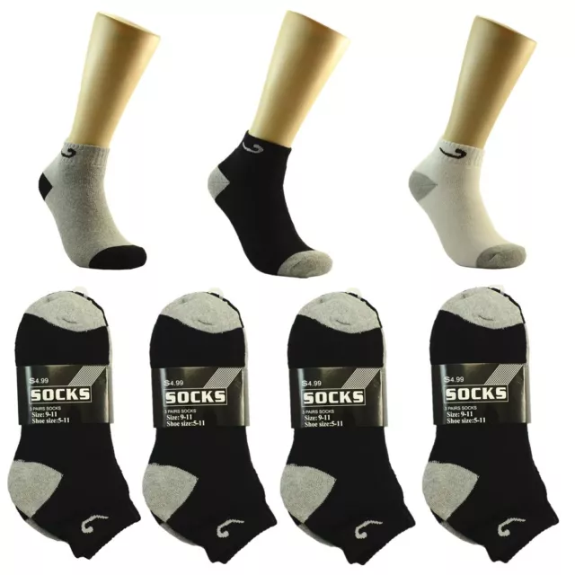 Check 3 6 9 12 Pairs/1Dz Ankle/Quarter Crew Mens Socks Cotton Low Cut Size 9-11