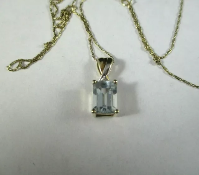 70's 10k Tone Gold Emerald cut Pale Topaz Pendant 10k Chain Charming~Simple~NICE