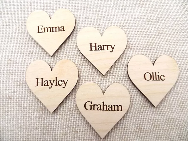 Wooden Personalised Hearts for Family Tree Wedding Guestbook 4cm Hearts engraved