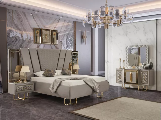 Villas Chambre à Coucher Meuble Lit Double 2x Nachttische Commode Miroir 5tlg