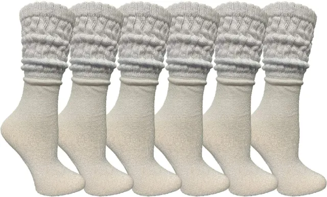 Womens Cotton Slouch Socks, Womans Knee High Boot Socks (White, 6 Pack)