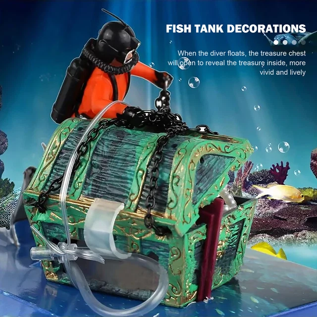 FISH TANK TREASURE Chest Diver LiveAction Aerating Aquarium Decor (Red