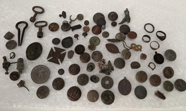 metal detecting finds job lot Rings Coins toys button various collection ancient