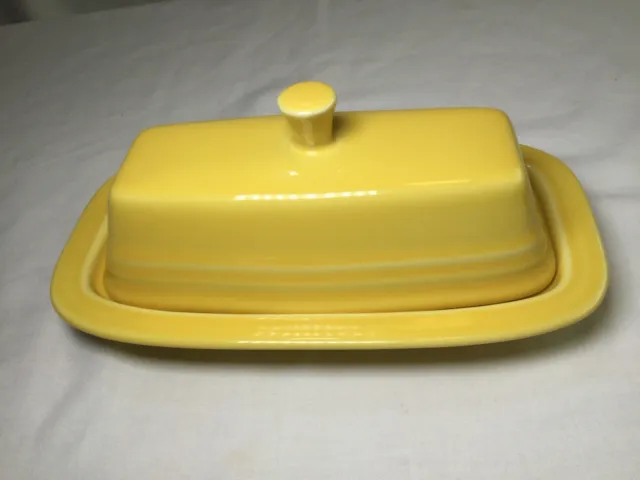 Vintage Fiesta Yellow Covered Butter Dish Plate w Lid Fiestaware wonderful shape