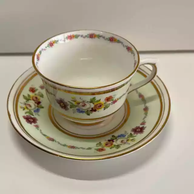 Colclough Longton England Bone China Tea Cup & Saucer Set Mint Green Floral