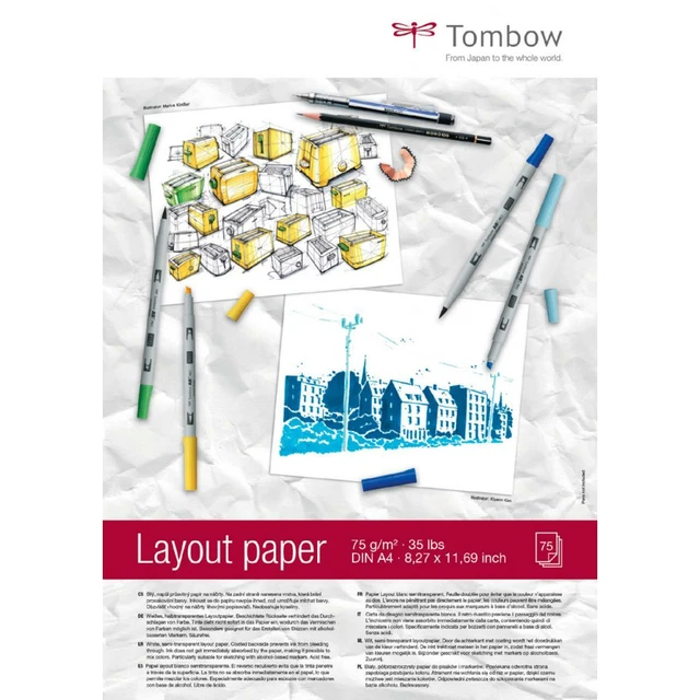 Tombow Layoutblock, DIN A4, blanko, 75 g/ qm, weiß TOMBOW PB-LAYOUT (40031989502