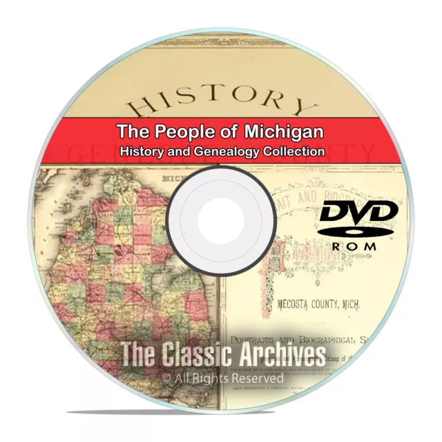 Michigan MI, People, Cities, Towns, History and Genealogy 305 Books DVD CD B07