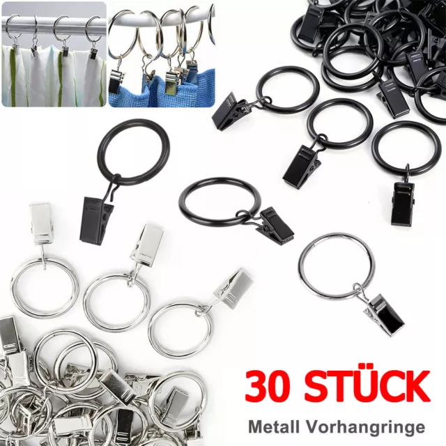 30x Metall Gardinenringe Gardinenhaken Ringe Vorhangringe mit Klammern Clips Set