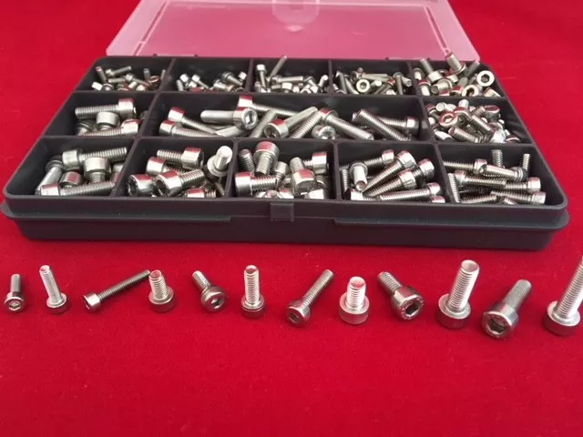 210 Assorted Piece A2 Stainless M3 M4 M5 M6 M8 Socket Cap Bolt Screw Allen Kit