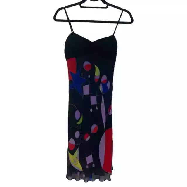 Vintage Sue Wong Y2K Geometric Pattern Silk Midi Dress Women's 2